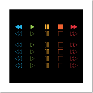 Repeated Music Player Buttons Multi Colors Posters and Art